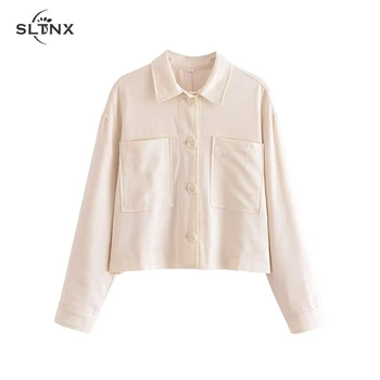 SLTNX Модни ленени сака за жени 2023, Луксозно палто с големи джобове, Дамски ежедневни однобортный сако, дамски бежовата нова горна дреха