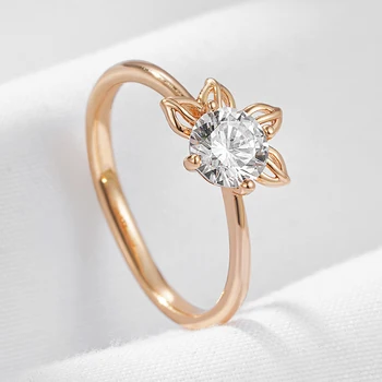 Wbmqda Просто модно метален пръстен с цвете за жени от розово злато 585 проба с бял кубическим Цирконием, висококачествени бижута за всеки ден