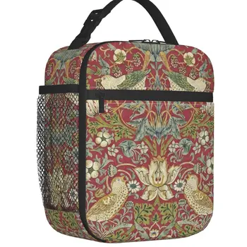 William Morris Ягода Крадецът Червена изолирано чанта за обяд от цветен текстил модел, термоохладитель за хранене, Обяд-бокс за къмпинг, за пътуване