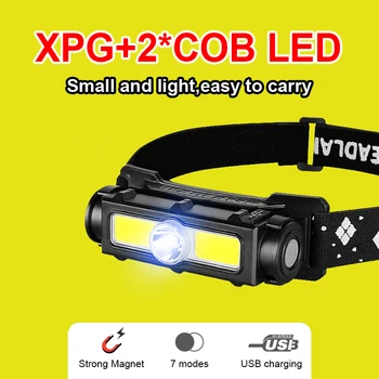 XPG + COB Мини led Налобный фенер USB, Акумулаторна батерия Налобный фенерче 18650, Работна лампа С магнит, риболовен led водоустойчив фенер