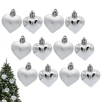 Бижута във формата на коледна топка във формата на сърца, 12 бр./компл., бижута във формата на топки от PVC за Коледната елха, вечерни декорации и сватби