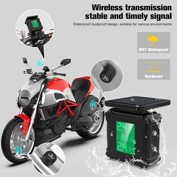 ГУМИТЕ Безжична система за контрол на налягането в гумите на мотоциклета, Слънчеви Зареждане, Аларма за температурата на гумите, Цветен дисплей, Водоустойчив