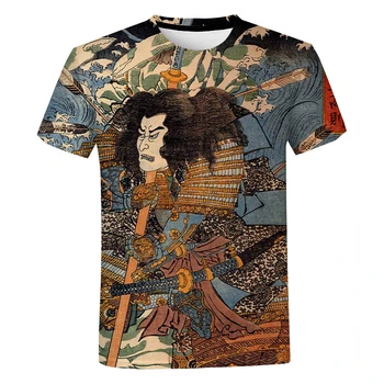 Годишната реколта мъжка тениска Samurai с 3D принтом в японски стил, всекидневни топ с къс ръкав, градинска дрехи, мъжки t-shirt Ninja