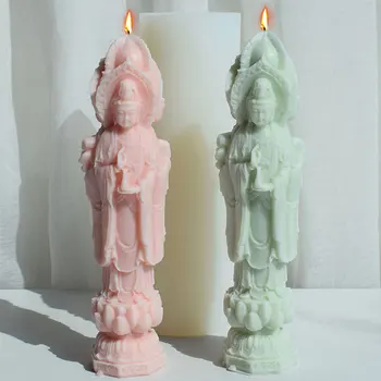 Голяма Силиконова форма За Свещ 3D-Бог-Пазител Трипътен Форма За Сапун От Гипсова смола Богиня, Лотос, Статуя на Буда, Декорация на Масата