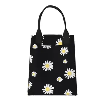 Голяма модерна чанта за пазаруване White Daisy с дръжки, множество пазарска чанта От здрав винтажной памучен плат