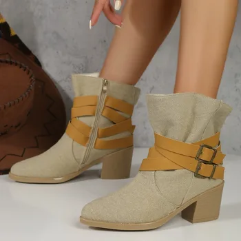 Дамски ботильоны, Новост 2023 г., Висококачествени непромокаеми обувки с остри пръсти, Дамски марка ръчно изработени обувки в зимната стил, Дамски обувки