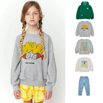 Детска hoody 2023, Есента модерен пуловер за момичета с анимационни герои, Памучен Бял hoody с качулка за момчета, Дънки, детски дрехи
