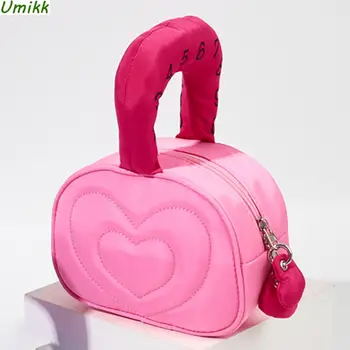 Дизайнерски стеганая чанта от сърце за жени, модни малка чанта от фугу, лилави дамски чанти за съхранение с писмото принтом