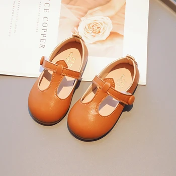 Ежедневни Обувки от лачена кожа с Т-образно каишка за малки момичета, устойчива на плъзгане Обувки Many Джейн, Детски обувки на равна подметка, Пролет-Есен, от 3 до 6 години