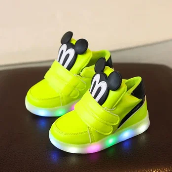 Ежедневни обувки с led подсветка, Гуменки за момчета и момичета, 2020 Пролетно спортни обувки с подсветка Карикатура на мишката, Модерен Блясък обувки