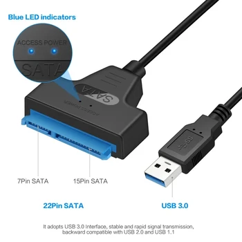 Кабел SATA-USB 3.0/2.0 е Със скорост до 6 Gbit/s за 2,5-инчов външен твърд диск, SSD SSD SATA 3 22-Пинов адаптер USB 3.0-Sata III Кабел