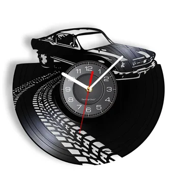 Класически Ретро ретро автомобил с пътен знак, Стенни часовници, Спортни автомобили, Състезателни коли, Vinyl плоча, Стенни часовници, Подарък за любителите на автомобили