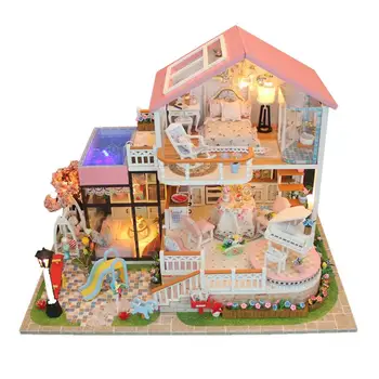 Комплект за куклена къща, определени за Диорами, комплект за декорация на дома, Миниатюрна къщичка с мебели за куклена къща и светлина, играчката 