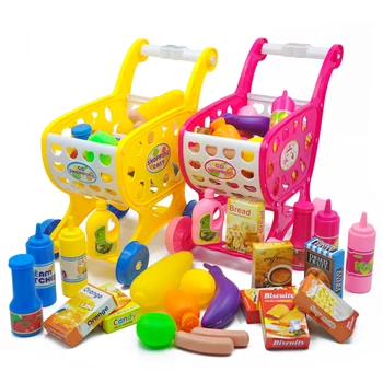 Креативна Мини детска Ръчна количка Розово/жълто, Имитирующая Малка количка за пазаруване в супермаркет, Универсален количка, играчки за ролеви игри, колички