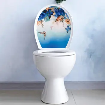 Лесно снимаемая стикер на тоалетна чиния с цвете и пеперуда, стикери за тоалетна чиния, водоустойчиви стикери от PVC за украса на капачката на тоалетната чиния в банята