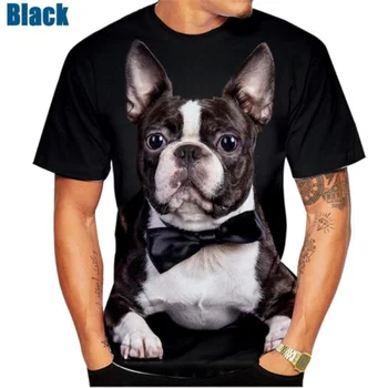 Лятна ежедневни тениска с къси ръкави, готина модерна тениска с 3D принтом кучета, Бостън териер, мъжки и дамски дрехи за кучета