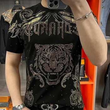 Лятна тениска с къс ръкав с изображение на тигър, мъжки t-shirt, марка приливи и отливи, топ за почивка, дрехи за светска на клуба, Тениска Homme