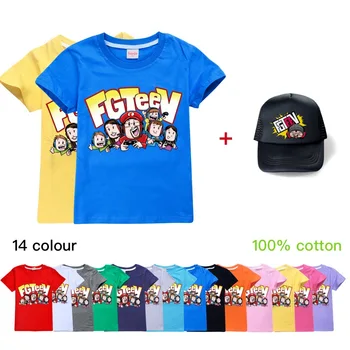 Модни детски памучен тениска, Шапка, Шапка за момчета, тениска FGTEEV с модел от анимационни, Детски Тениски в стил Харадзюку за момичета, Лятна 3D Топ с къс ръкав