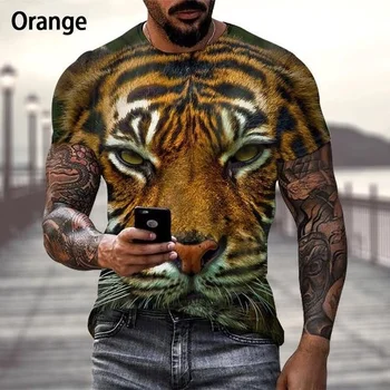 Мъжки модни тениски с 3D-принтом животински Тигър и къс ръкав, персонални тениска с графичен принтом