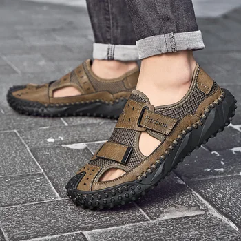 Мъжки обувки от дишаща мрежа, Новост лятото 2023, мъжки сандали на платформа със затворени пръсти, Лека Градинска Мъжки Ежедневни обувки с устната за пеша