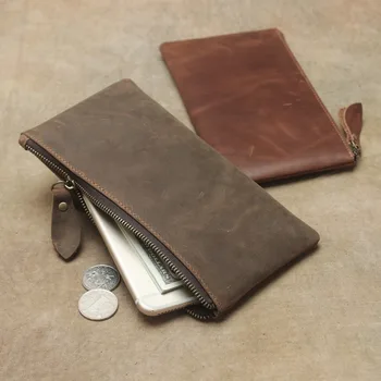 Мъжки портфейл, чанта за телефон от естествена кожа, дълги ретро, ултра-Женски кожена минималистичен клатч за мъже, обикновена стандартни портфейли