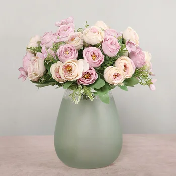 Нови 5 Клона на 10 Глави Изкуствени цветя, Коприна, Бяла Розова Изкуствена роза За Сватбения Букета на Булката, за украса на празнична маса, стая