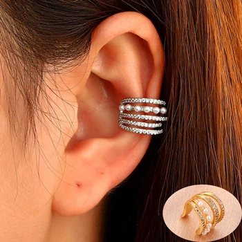 Нови Многослойни кристални обеци-клипове за уши за жени, Бижута, без дупка, Бвп Фалшив Пиърсинг, обеци с циркониевым перли, ушни маншет 2023