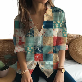 Пролетно-есенен дамски модни риза с дълги ръкави и 3D-принтом, Ежедневни Свободна риза, висококачествена универсална риза