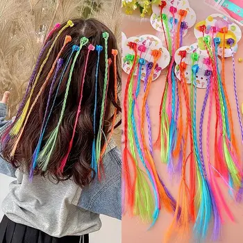 Пъстри коса удължаване на Сладкото скоба За захващане с Преливащи се цветове Плетени изкуствена коса във формата на конска опашка Аксесоари за коса САМ Цветни гайтани
