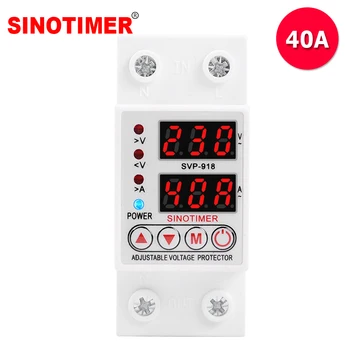 Регулируемо устройство за защита от пренапрежение 40A 230V AC с функция за ограничаване на ток, Волтметър, Амперметър, Din-рейк