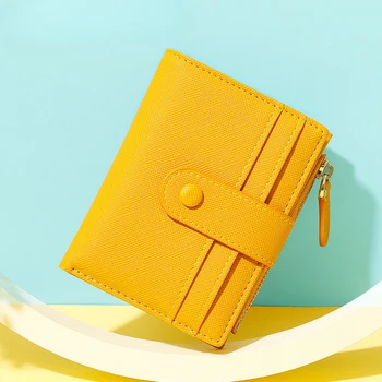 Ретро Проста Жена Кратък Японски чантата си с две гънки, Студентски Многофункционален сгъваем портфейл за монети с цип