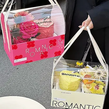 Ръчно кутия за торта с цветя, Подарък за Свети Валентин, Подарък кутия за тортата, Прозрачни кутии за торта с цветя и опаковане