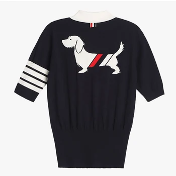 Тениска TB води до пренебрегване том, Лятна Модна Марка дрехи за Влюбени, Дизайнерски дизайн Кученце, Вязаная Hoody с Ревери в Ивица с 4 Ленти и къс ръкав