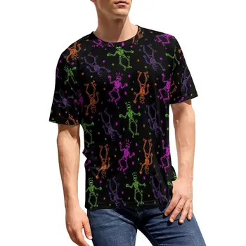 Тениска с танци виртуален скелет, реколта тениски с принтом на Хелоуин, мъжка тениска в уличном стил, Летни дизайнерски блузи с къс ръкав, по-Големи размери