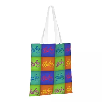 Цветни Стари Велосипедни за Многократна употреба за Хранителни стоки Чанти, Сгъваеми Чанти за Пазаруване, Миещи Леки Трайни Подарък Пакети От Полиестер