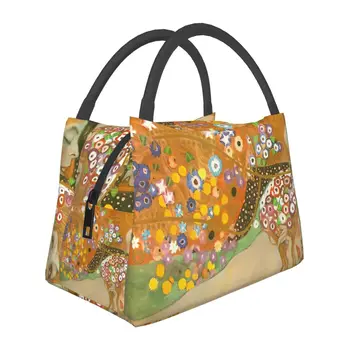 Чанта за обяд Klimt Art Water Serpents II Portable Обяд-бокс За Пикник, Графичен дизайн, чанта-хладилник, Забавни Водоустойчива чанта-тоут за хранене